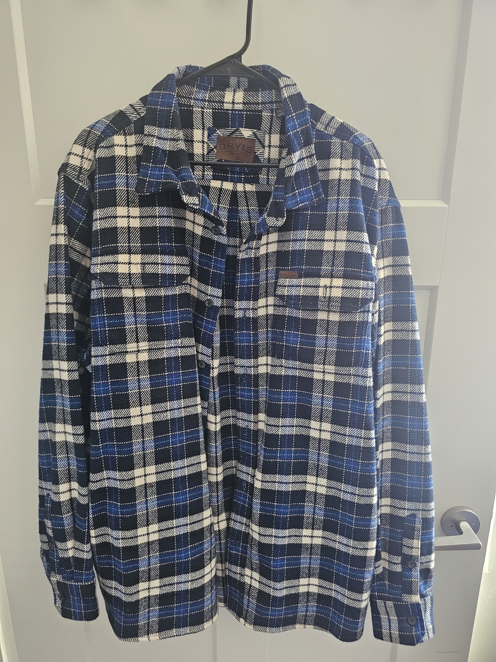 Orvis Flannel Shirt Mens Large Blue Plaid Heavyweight Pockets Shacket